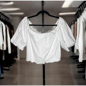 ☀️WAYF White Off The Shoulder Balloon Sleeves Cropped Top NWT